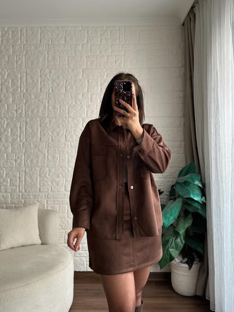 Oversize Salaş Nubuk Süet Ceket Gömlek Kahverengi