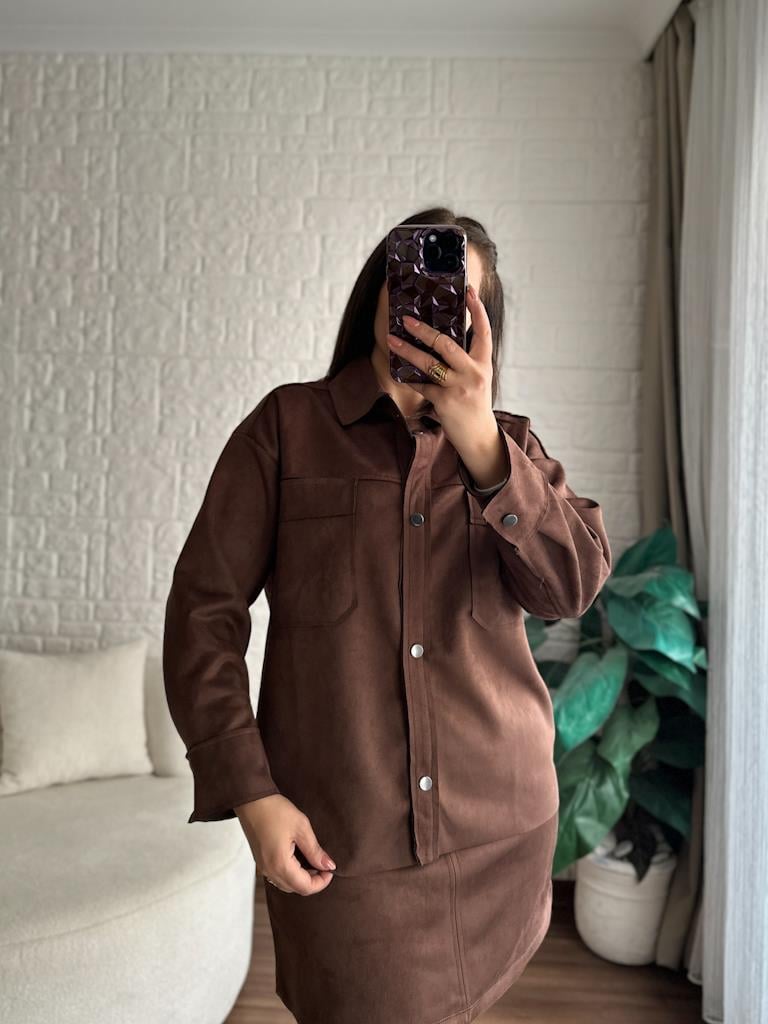 Oversize Salaş Nubuk Süet Ceket Gömlek Kahverengi