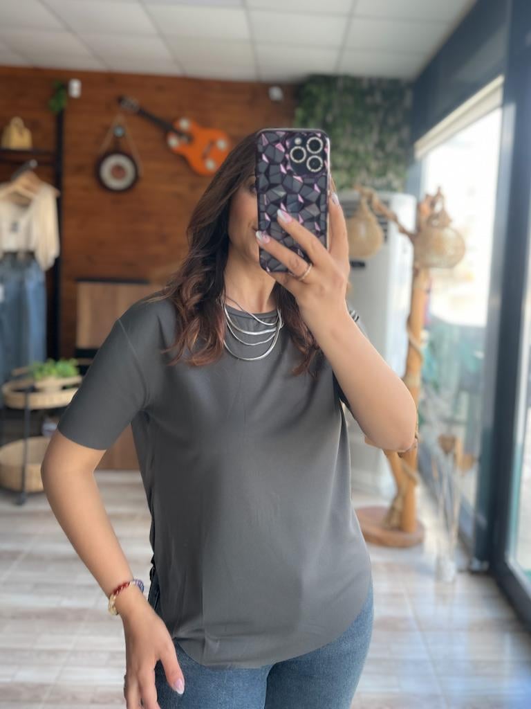 Oysh Modal Kumaş Basic Tshirt Antrasit