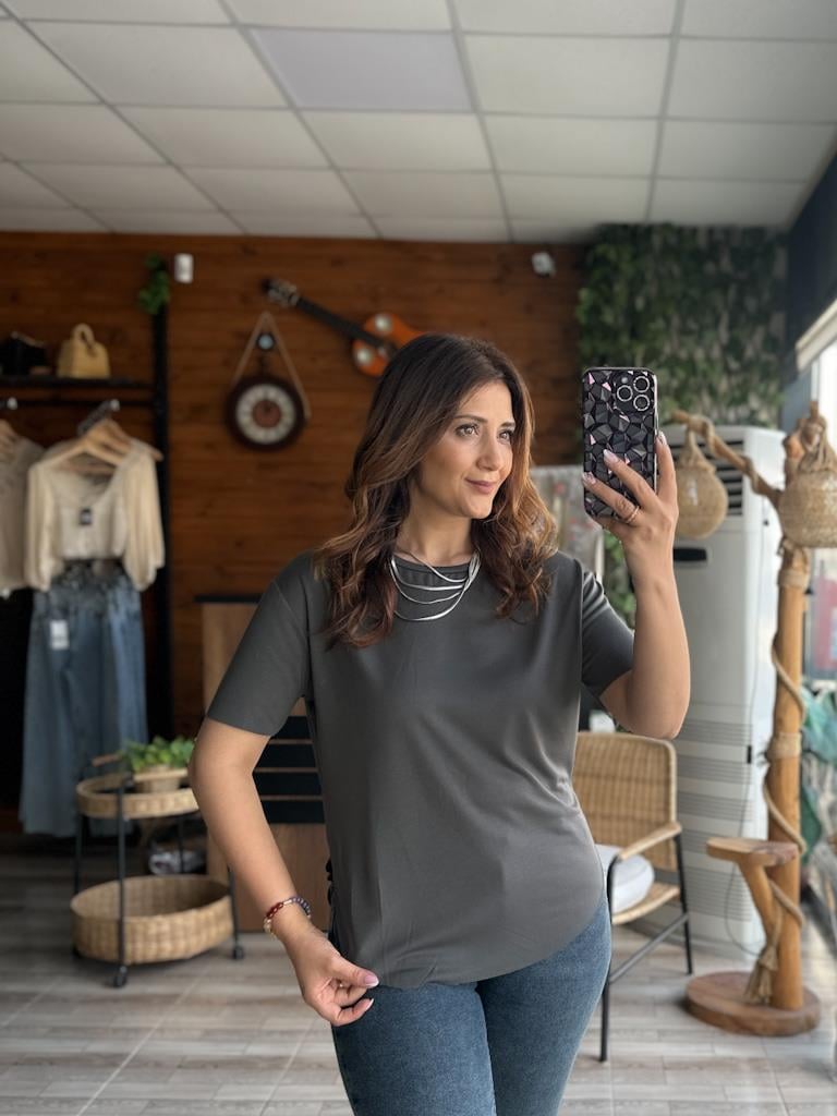 Oysh Modal Kumaş Basic Tshirt Antrasit