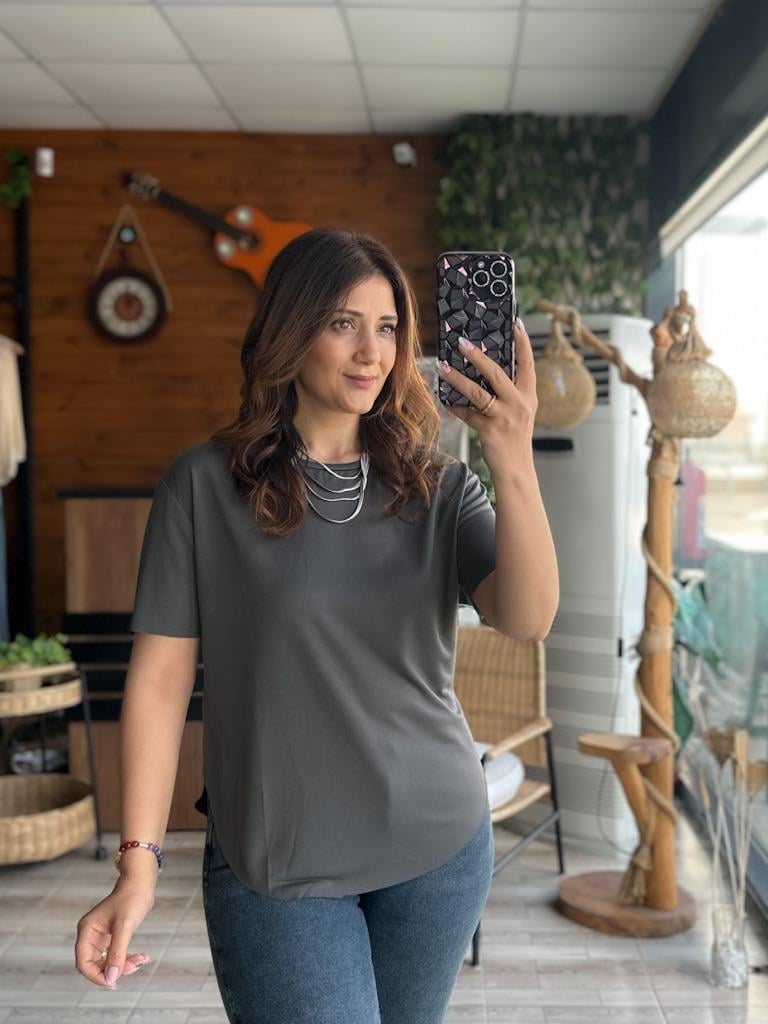 Oysh Modal Kumaş Basic Tshirt Antrasit