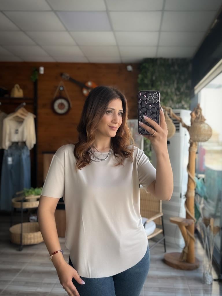 Oysh Modal Kumaş Basic Tshirt Bej