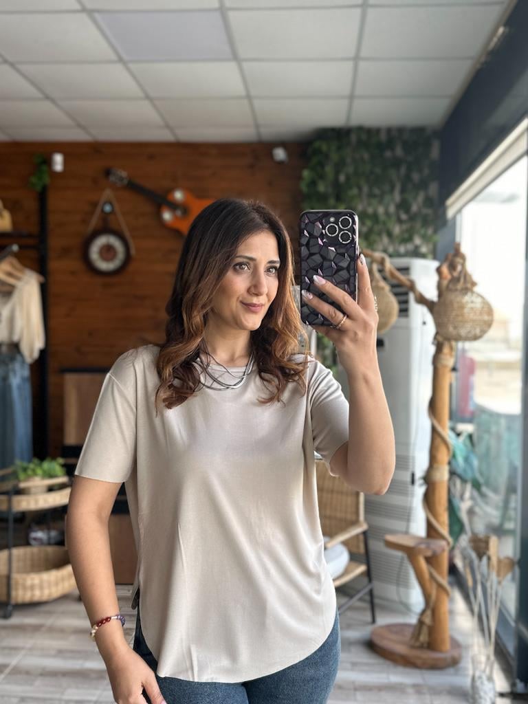 Oysh Modal Kumaş Basic Tshirt Bej