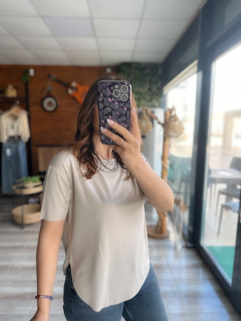 Oysh Modal Kumaş Basic Tshirt Bej