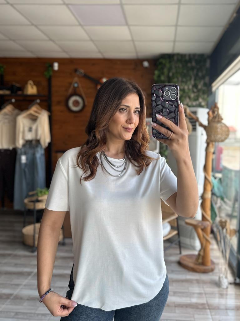 Oysh Modal Kumaş Basic Tshirt Krem