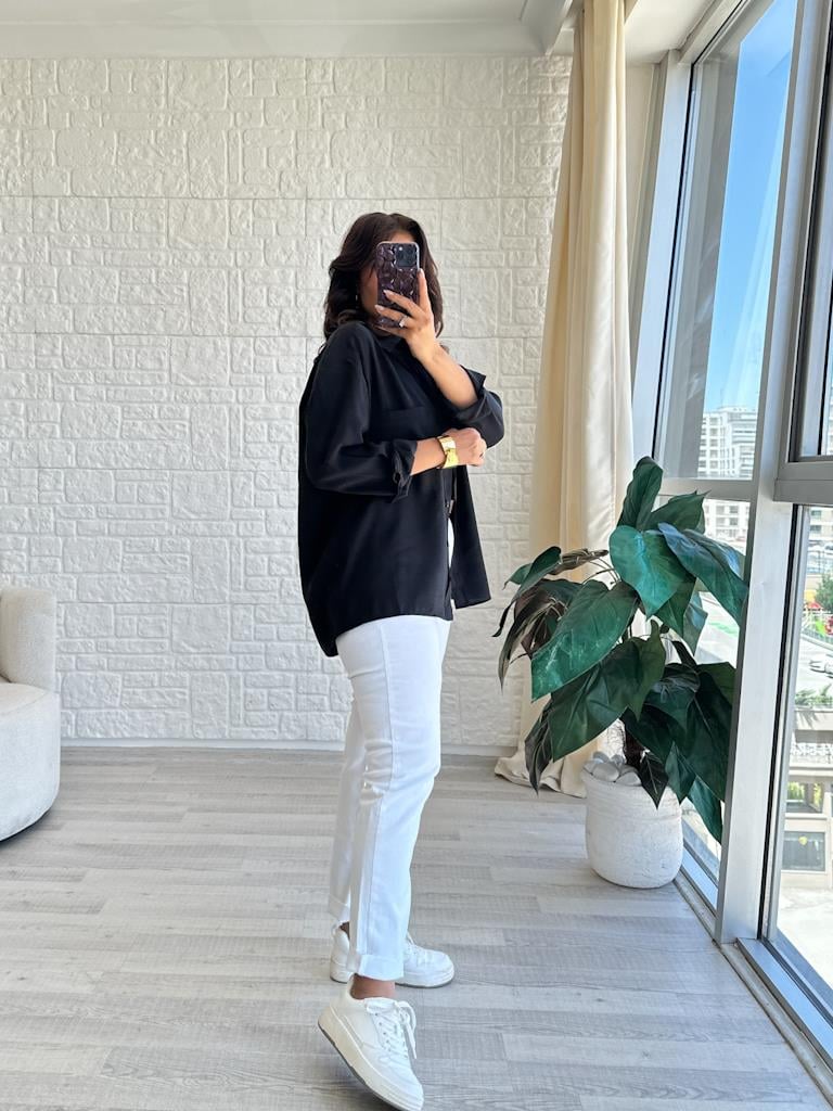 Özel Seri Cepli Modal Kumaş Salaş Gömlek Siyah