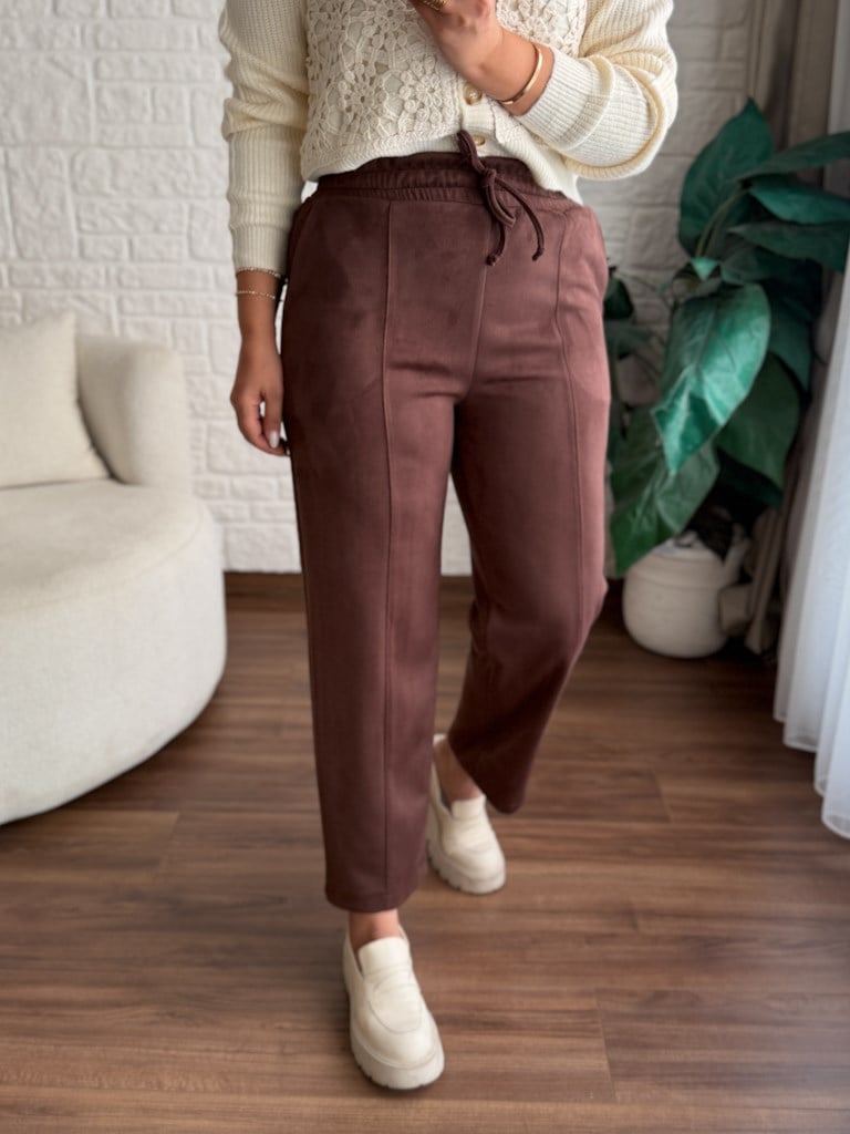 Özel Üretim Beli Lastikli Çıma Dikişli Nubuk Pantolon Kahverengi
