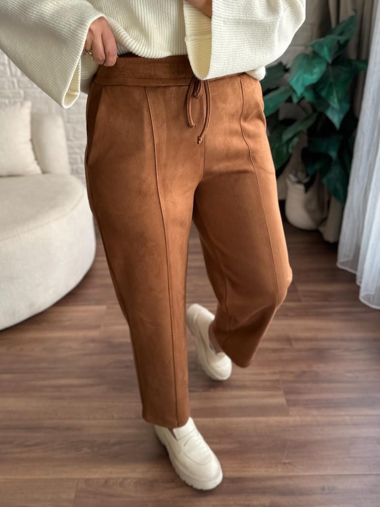 Özel Üretim Beli Lastikli Çıma Dikişli Nubuk Pantolon Taba