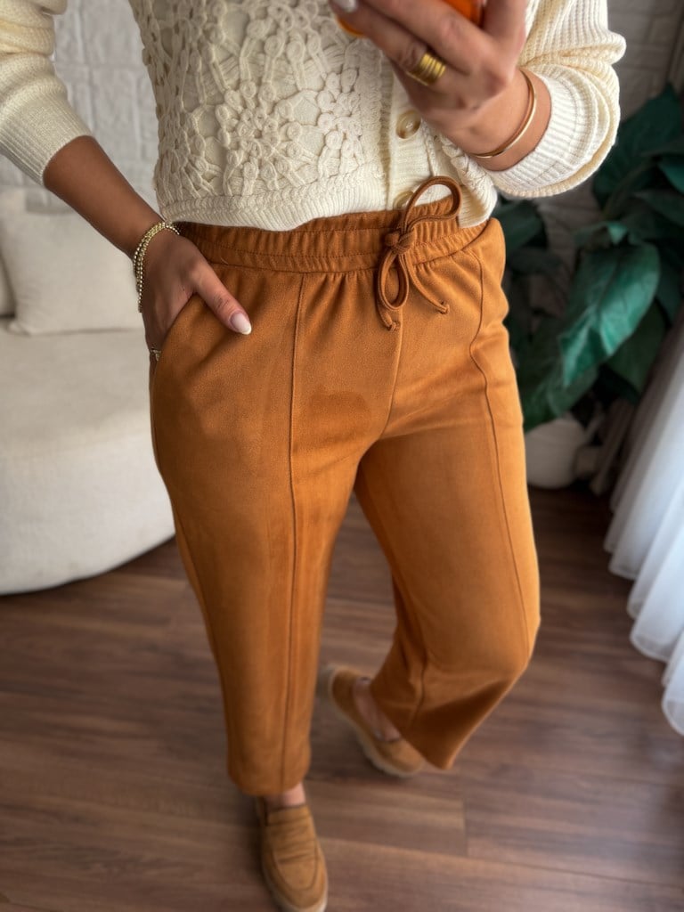 Özel Üretim Beli Lastikli Çıma Dikişli Nubuk Pantolon Taba