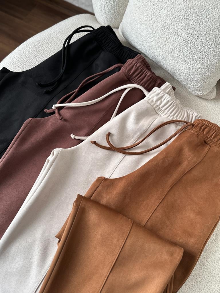 Özel Üretim Beli Lastikli Çıma Dikişli Nubuk Pantolon Kahverengi