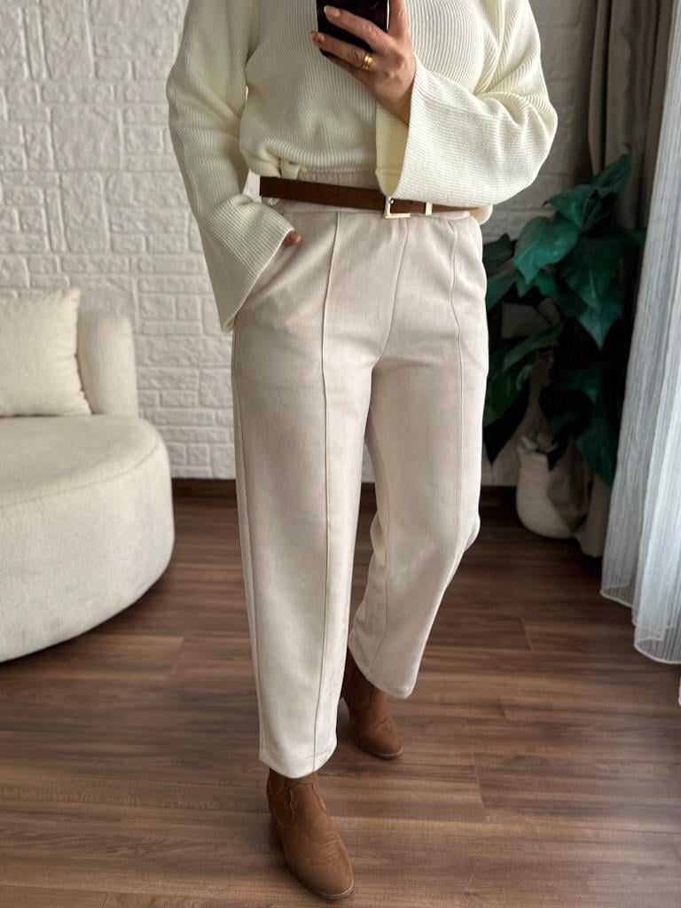 Özel Üretim Beli Lastikli Çıma Dikişli Nubuk Pantolon Taş