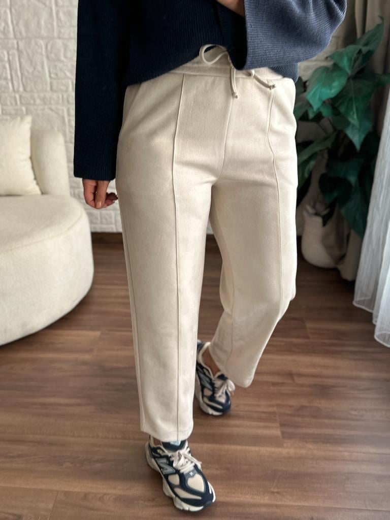 Özel Üretim Beli Lastikli Çıma Dikişli Nubuk Pantolon Taş