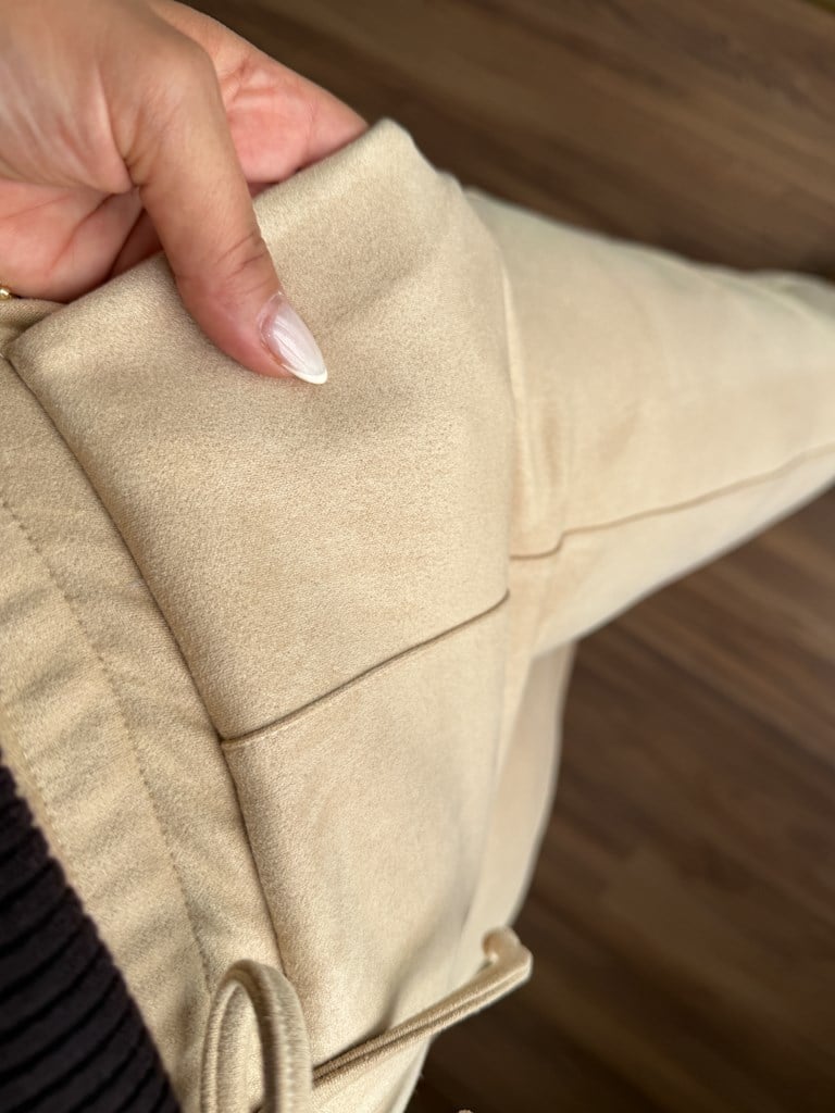 Özel Üretim Beli Lastikli Çıma Dikişli Nubuk Pantolon Bej