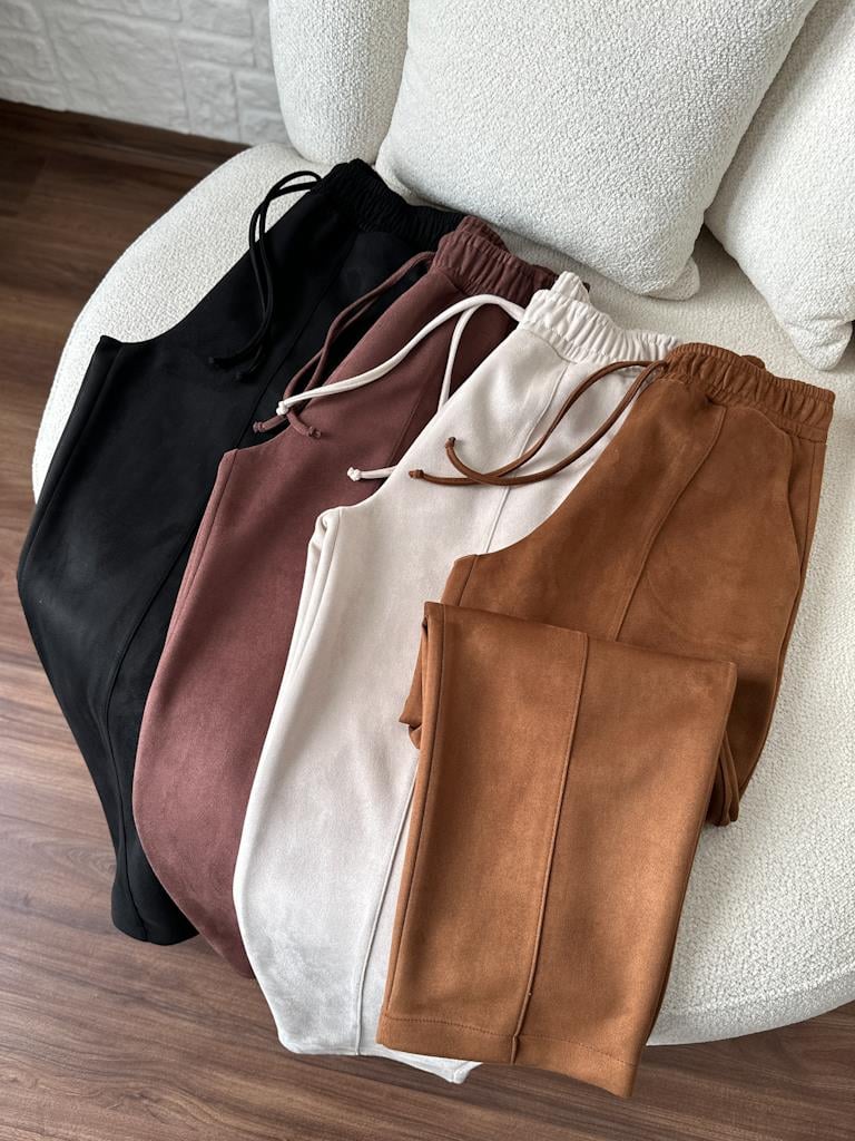 Özel Üretim Beli Lastikli Çıma Dikişli Nubuk Pantolon Taba