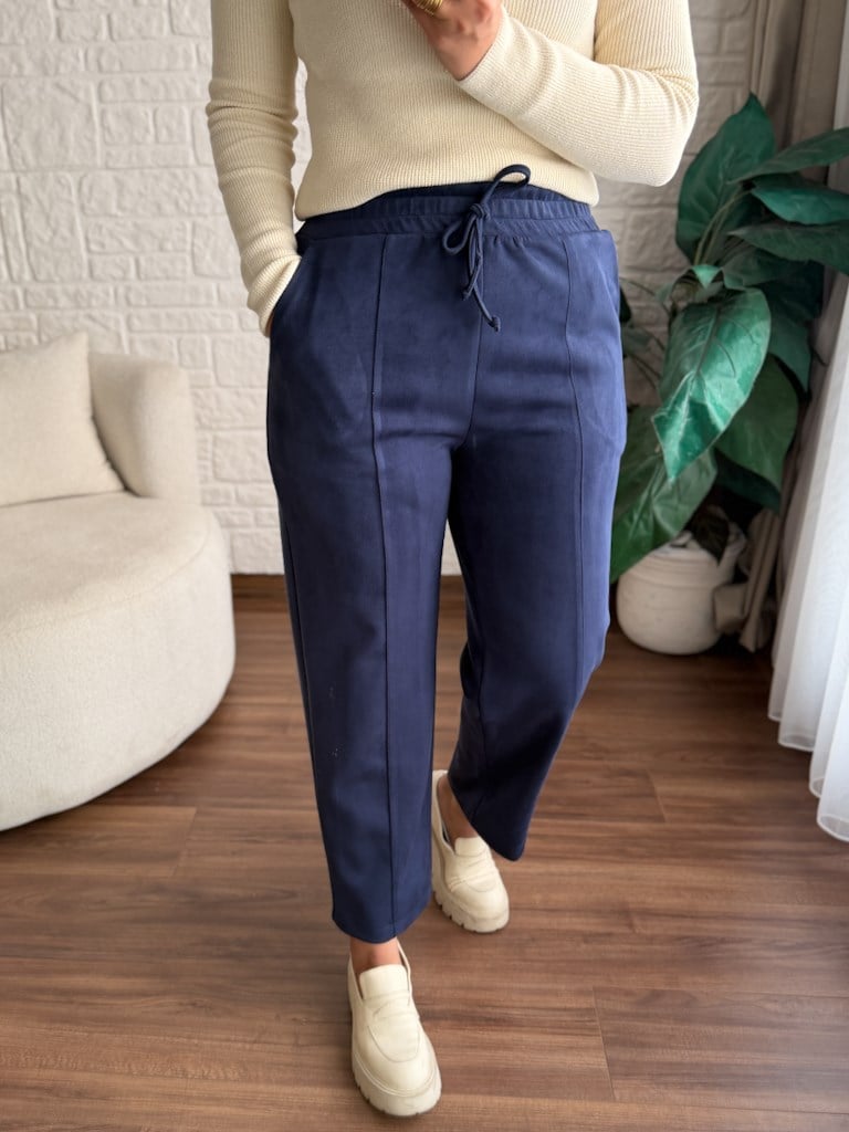 Özel Üretim Beli Lastikli Çıma Dikişli Nubuk Pantolon Lacivert