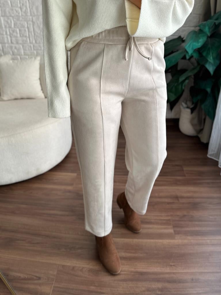 Özel Üretim Beli Lastikli Çıma Dikişli Nubuk Pantolon Taş