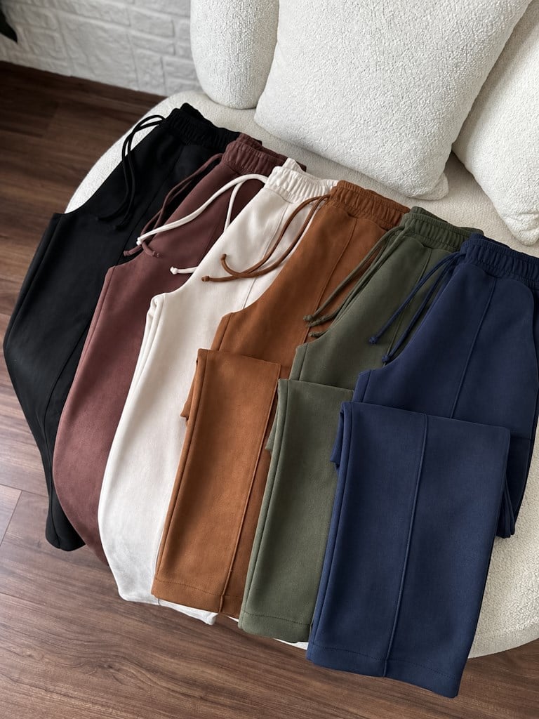 Özel Üretim Beli Lastikli Çıma Dikişli Nubuk Pantolon Lacivert