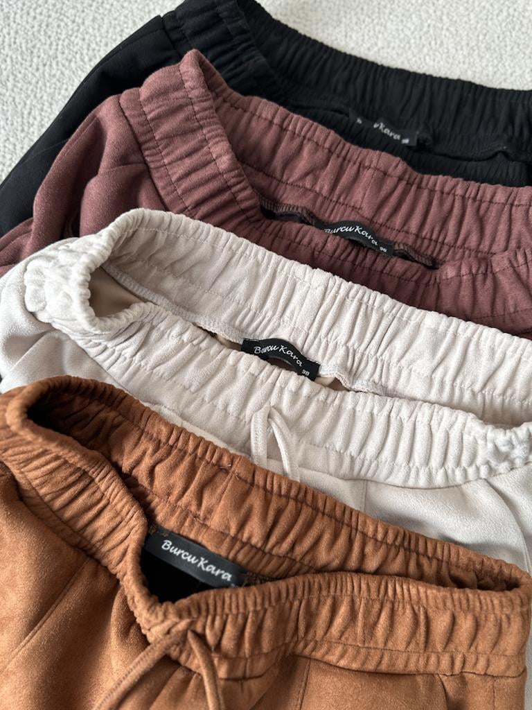 Özel Üretim Beli Lastikli Çıma Dikişli Nubuk Pantolon Taş