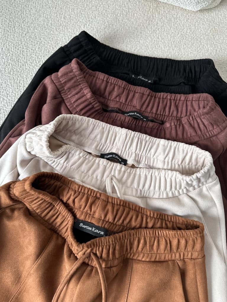 Özel Üretim Beli Lastikli Çıma Dikişli Nubuk Pantolon Taş