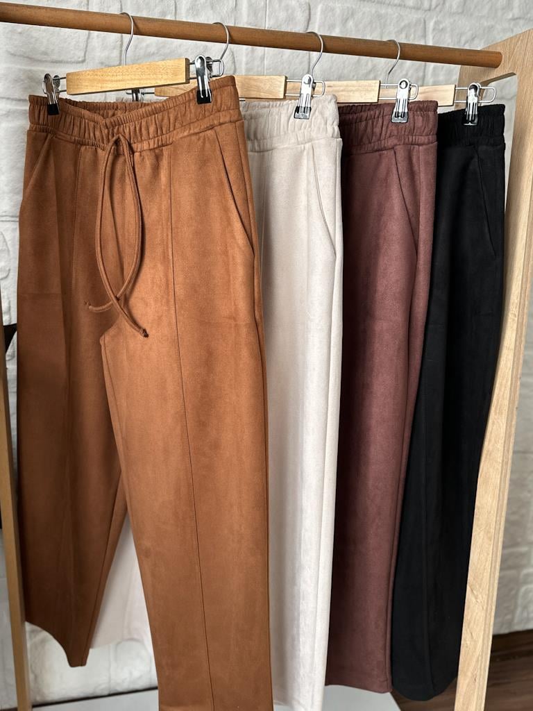 Özel Üretim Beli Lastikli Çıma Dikişli Nubuk Pantolon Siyah
