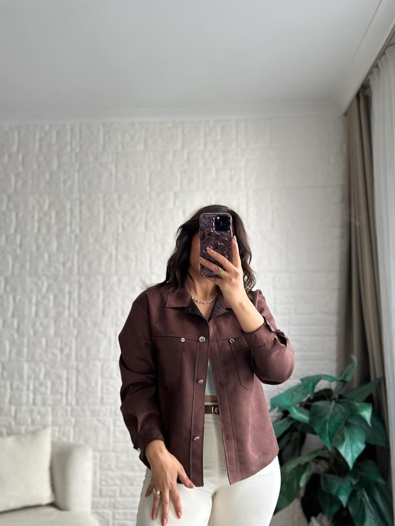 Özel Üretim Süet Over Size Ceket Gömlek Kahverengi