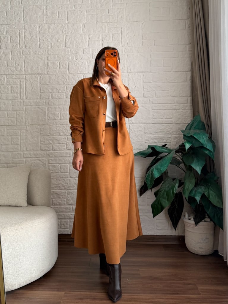 Özel Üretim Süet Over Size Ceket Gömlek Taba