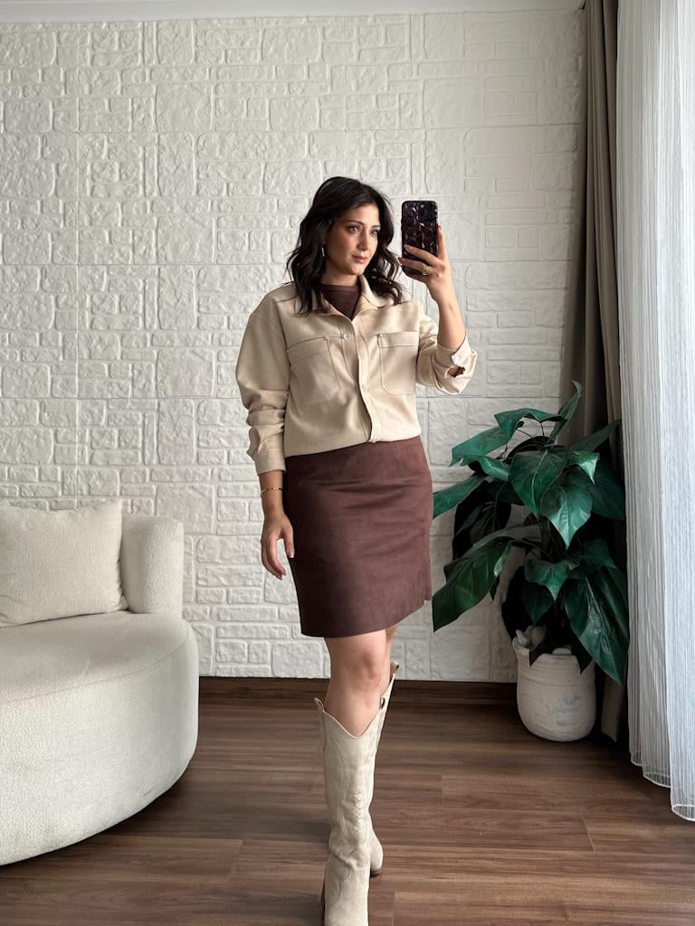 Özel Üretim Süet Over Size Ceket Gömlek Bej