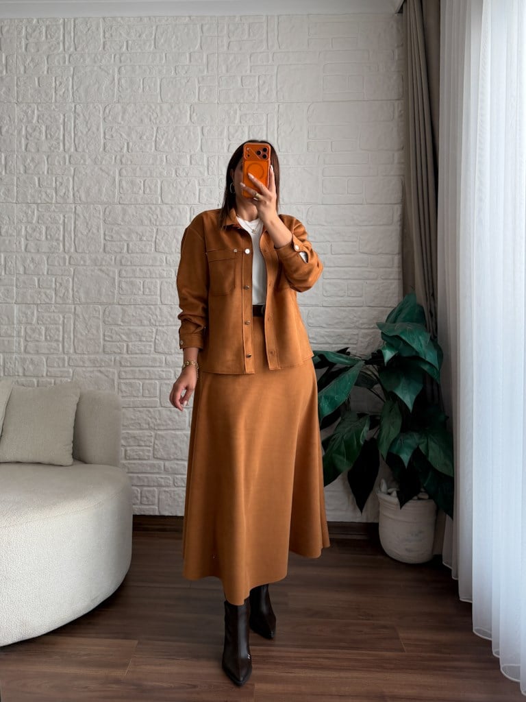 Özel Üretim Süet Over Size Ceket Gömlek Taba