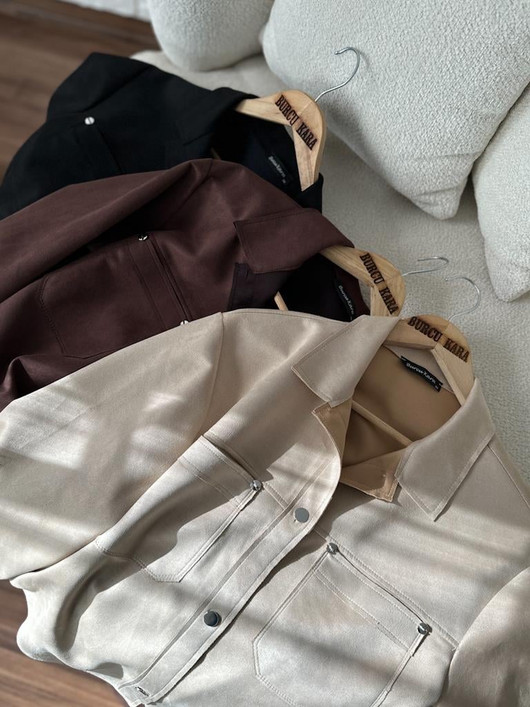 Özel Üretim Süet Over Size Ceket Gömlek Siyah