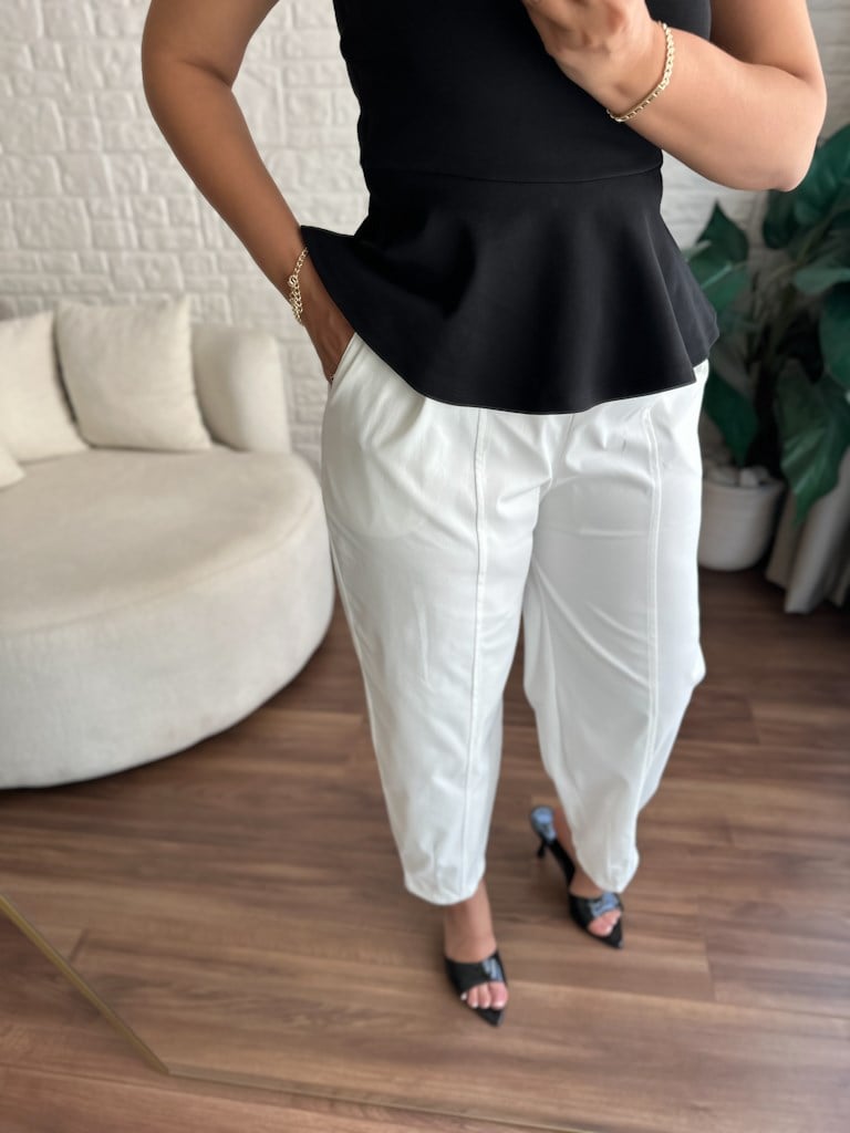 Paça Pens Detay Beli Lastikli Gabardin Şalvar Pantolon
