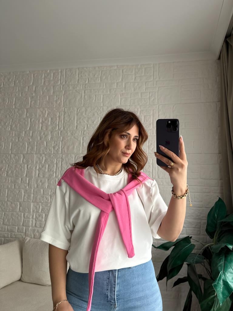 Pembe Atkılı Basic Tişört