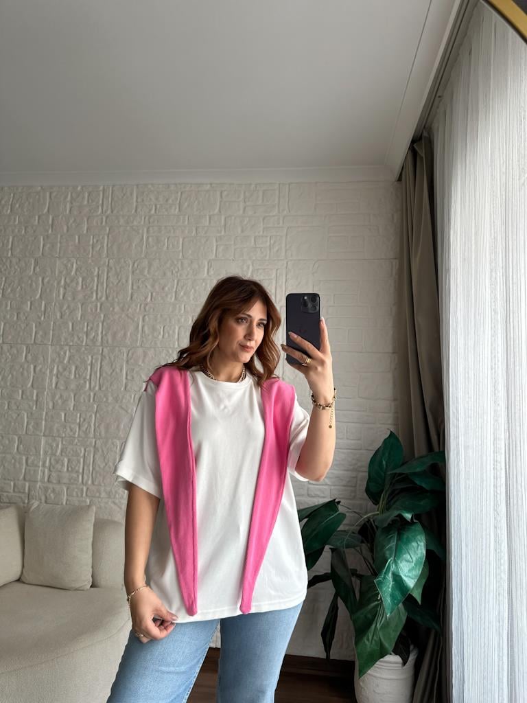 Pembe Atkılı Basic Tişört