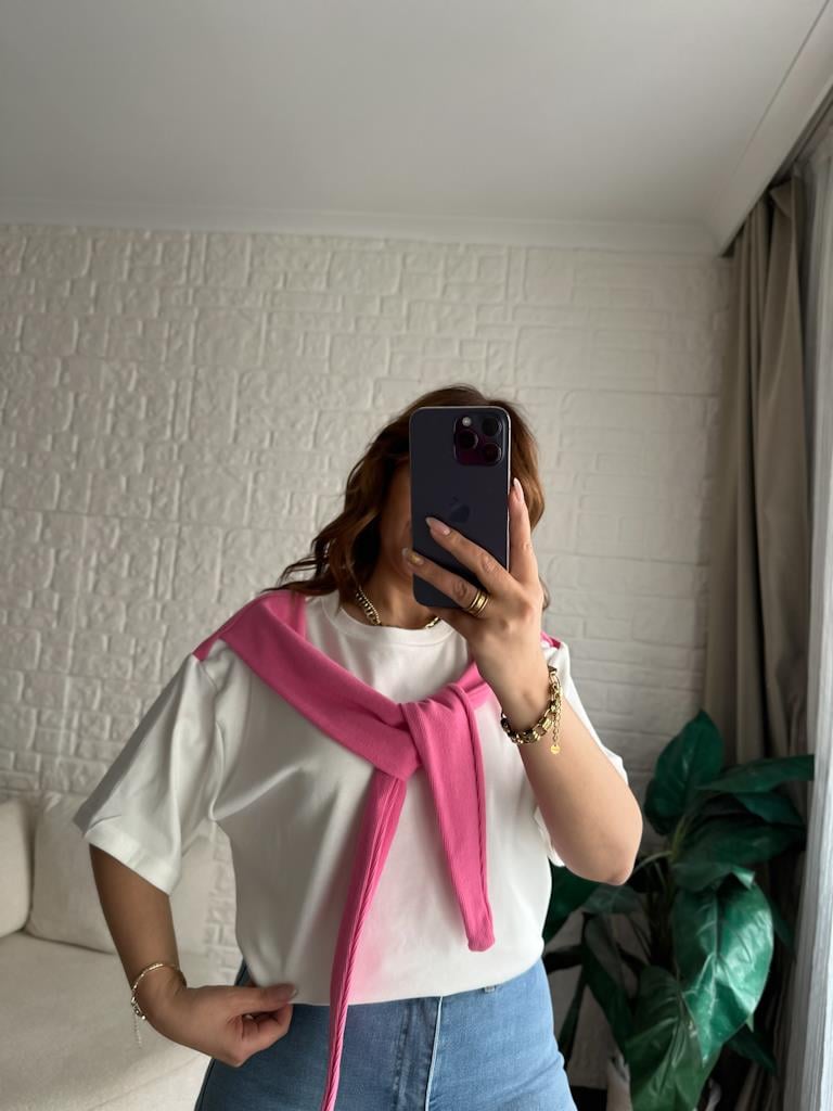 Pembe Atkılı Basic Tişört