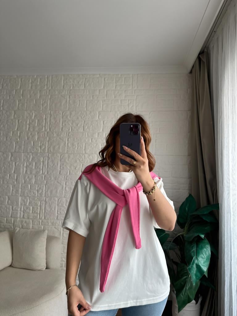 Pembe Atkılı Basic Tişört