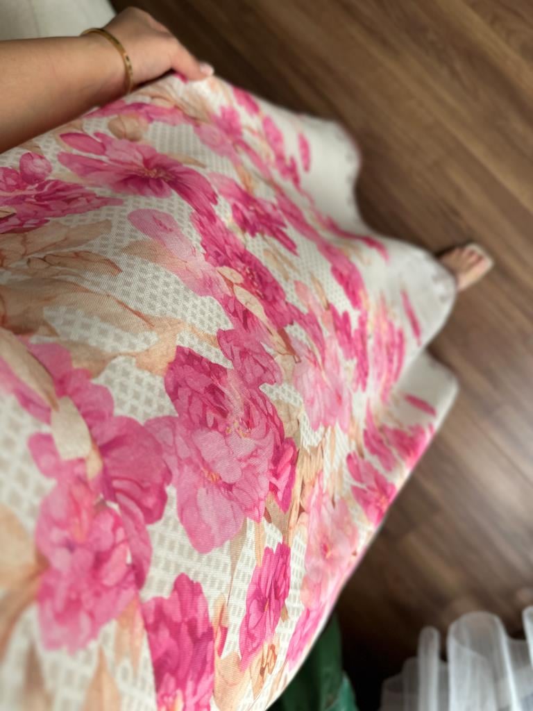 Pembe Çiçekli Askı Detaylı Keten Maxi Elbise
