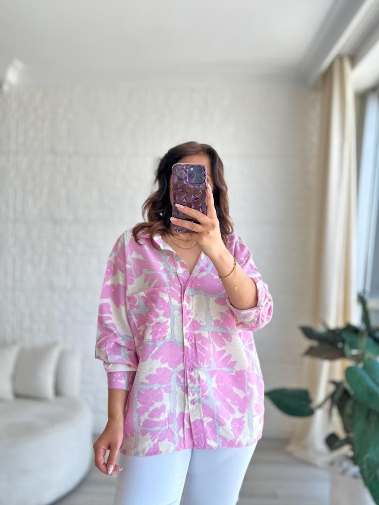 Pembe Desenli Cepli Modal Gömlek