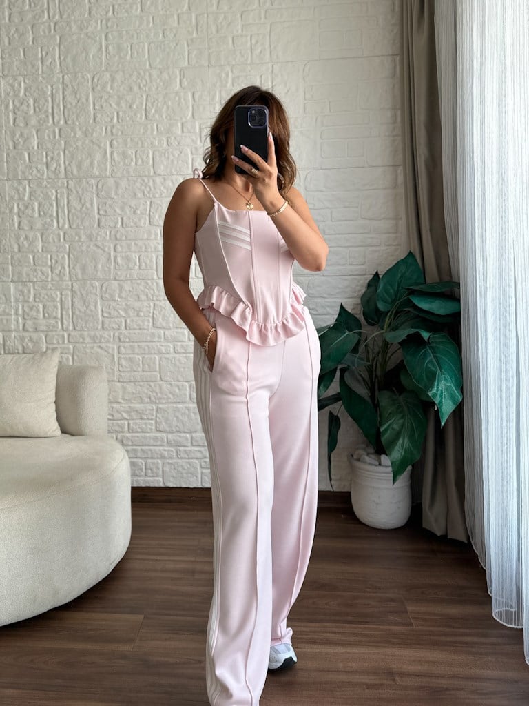 Pembe Korse Askılı Eşofman Takımı