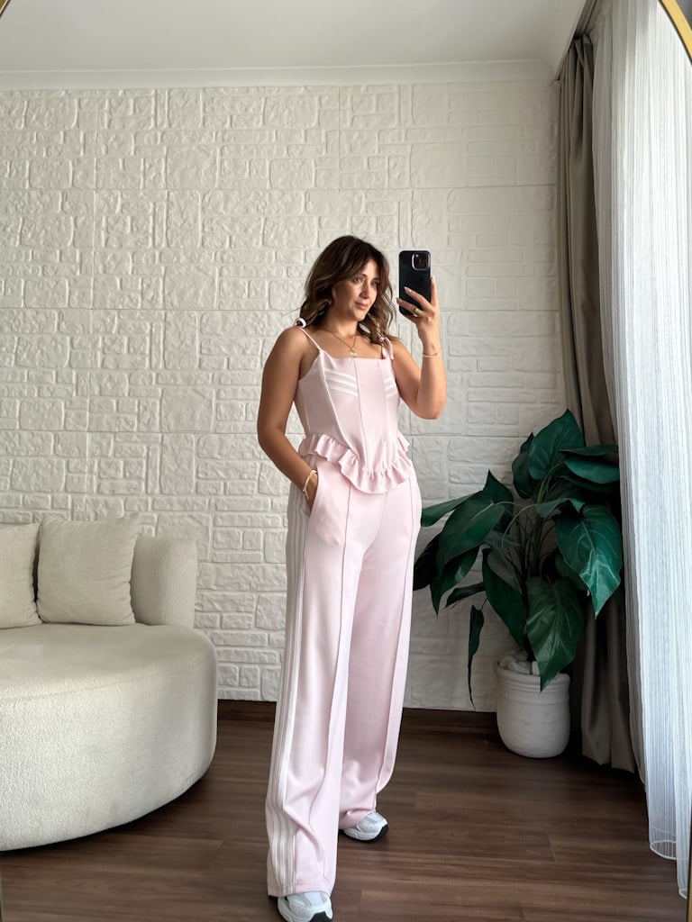 Pembe Korse Askılı Eşofman Takımı