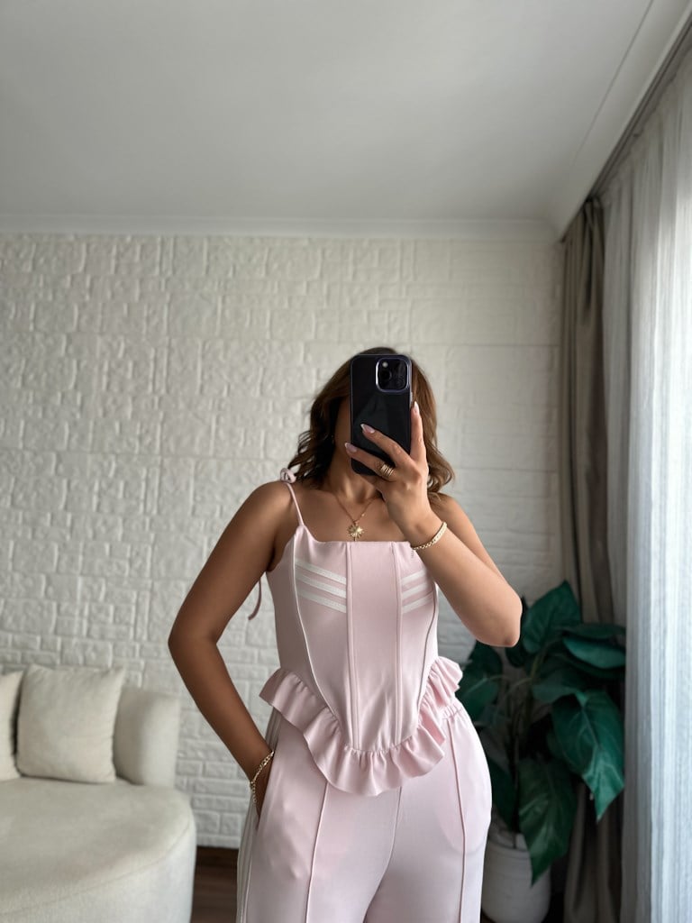Pembe Korse Askılı Eşofman Takımı