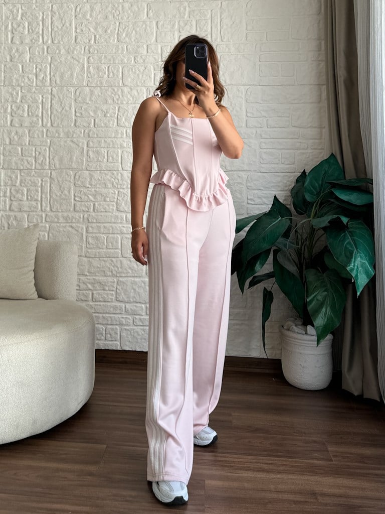 Pembe Korse Askılı Eşofman Takımı