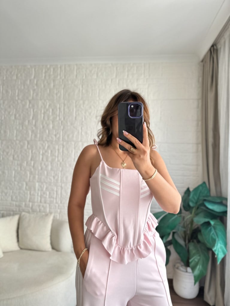 Pembe Korse Askılı Eşofman Takımı