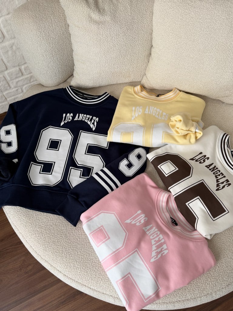 Pembe Los Angeles Baskılı İki İplik Pamuk Crop Sweat