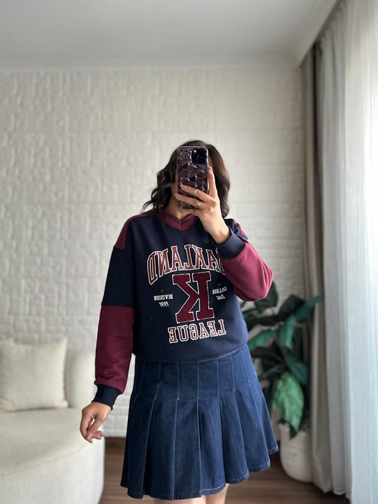 Pileli Jean Mini Etek Lacivert
