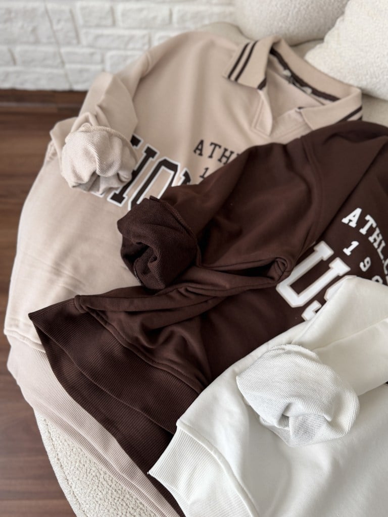 Polo Yaka Houston Baskılı İki İplik Pamuk Sweat Ekru