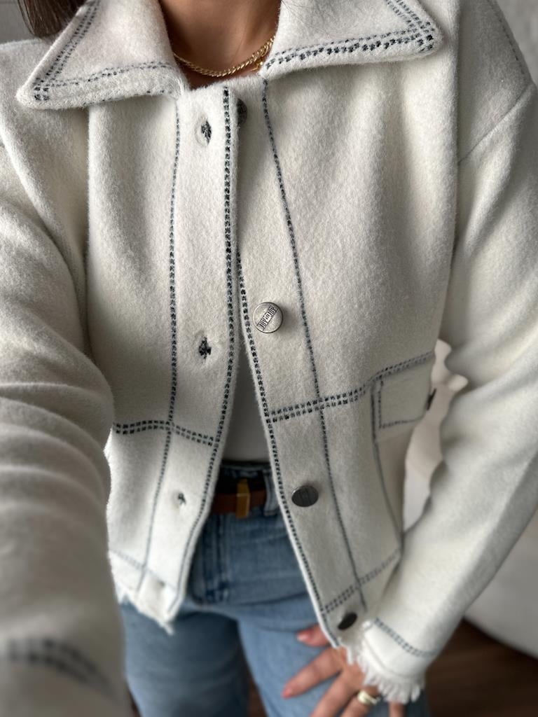 Premium Angora Gömlek Yaka Ceket Ekru