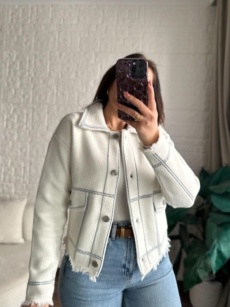 Premium Angora Gömlek Yaka Ceket Ekru