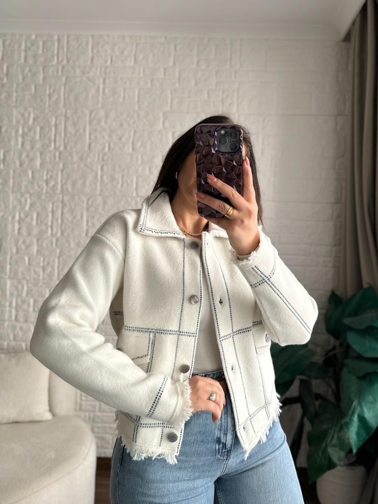Premium Angora Gömlek Yaka Ceket Ekru