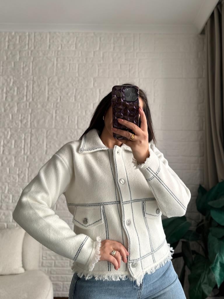 Premium Angora Gömlek Yaka Ceket Ekru