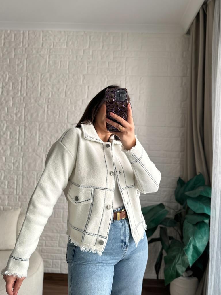 Premium Angora Gömlek Yaka Ceket Ekru