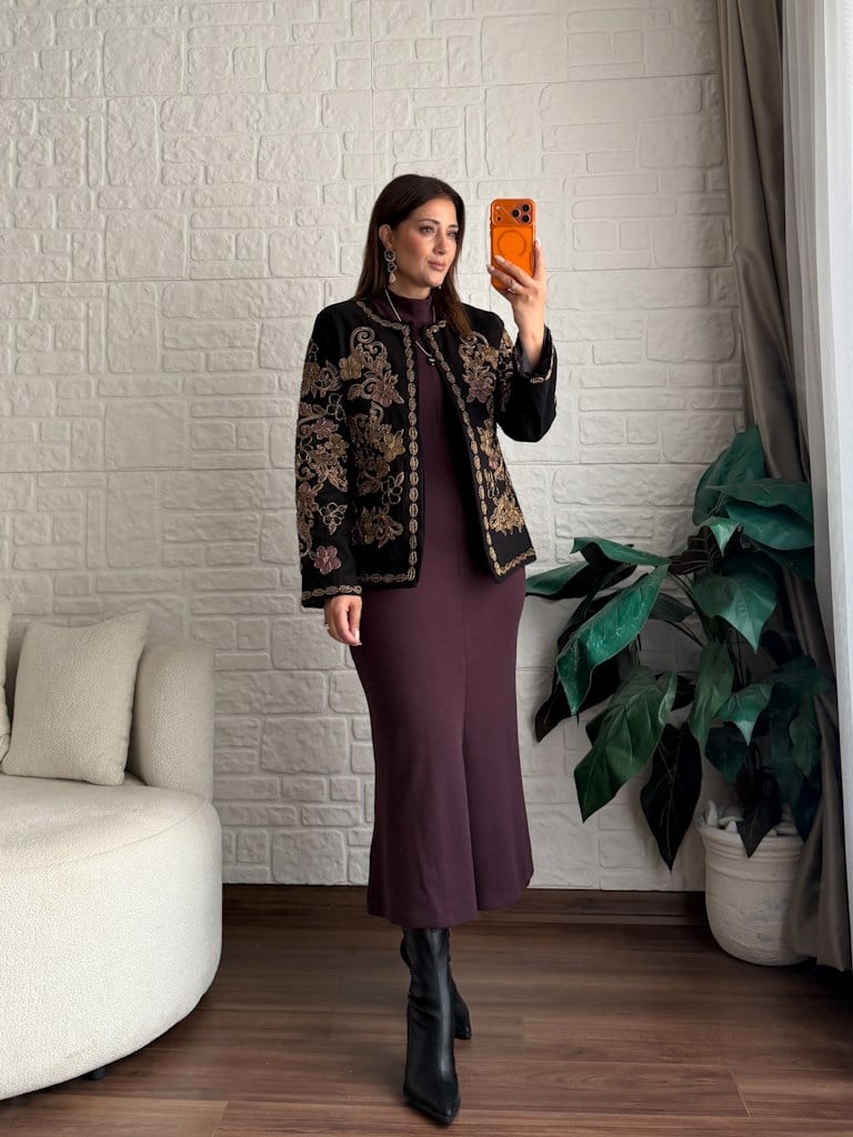Premium Astarlı Boncuk Nakış İşleme Ceket